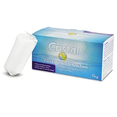 Abbildung von Cristal 1 kg Flockmittel Trübungsentferner Pool Kartuschen 8 x 125g für Filteranlagen Sand &amp; Glas Flockungsmittel Poolreiniger Poolpflege klares Wasser