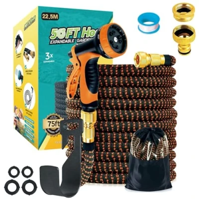 Abbildung von Funnity Gartenschlauch Flexibel 22.5M, Garten Wasserschlauch mit 10 Funktionen, Strapazierfähiger 3 Lagiger Latex 3/4 Zoll und 1/2 Metallanschlüsse,Orange Flexibler