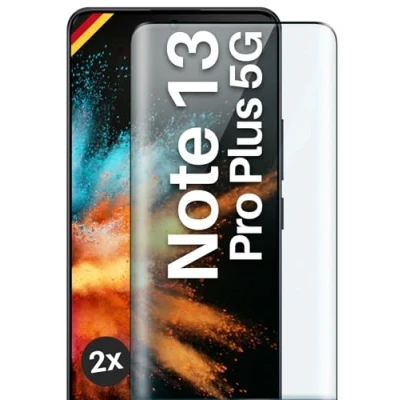 Abbildung von moex Full Screen Schutzglas kompatibel mit Xiaomi Redmi Note 13 Pro+ 5G Schutzfolie randlos, ganzer Bildschirm, Curved 3D Folie, Clear 2x Schwarz