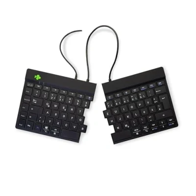Abbildung von R Go Split Tastatur Zweiteilig, Ergonomische Design mit Geteilte Tastenfeld und Integrierter Pausenanzeige, QWERTZ (Deutsch) Layout, USB C/A Kabelgebunden, Schwarz, Version 2