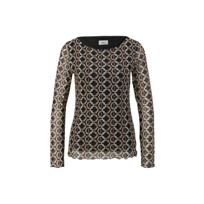 Abbildung von s.Oliver BLACK LABEL Langarmshirt Longsleeve aus Mesh im Slim Fit