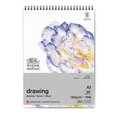 Abbildung von Winsor &amp; Newton 6691003 Zeichenpapier im Spiralblock 25 Blatt DIN A3, 150g/m², feine Körnung, natürliches Weiß, säurefrei, archivierbare Qualität, Alterungsbeständig für Fineliner, Tusche, Buntstift