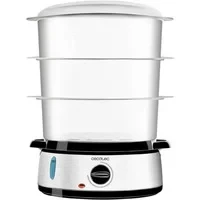 Abbildung von Cecotec Dampfgarer Vapovita 3000 INOX mit 800 W, 3 unabhängigen Behältern, Reisschale, Eierhalter, 60 Minuten Timer. 2 seitliche Wasseranschlüsse.
