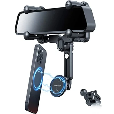 Abbildung von PROfezzion Car Mount, Rückspiegel &amp; Vent Clip Kit Magnetische Telefonhalterung für iPhone 16 Plus Pro Max 15 14 13 12 Samsung Mag Safe Case auf Auto oder Ring enthalten