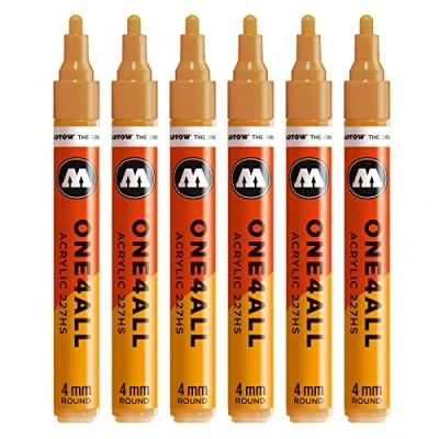 Abbildung von Molotow One4All 227HS Acryl Marker (4,0 mm Strichstärke, hochdeckend und permanent, UV beständig, für fast alle Untergründe) 6 Stück Farbe 108 ockerbraun hell