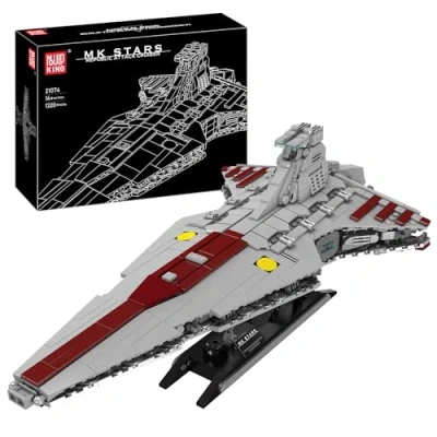 Abbildung von Mould King 21074 Super Star Destroyer Modell, Venator Klasse Republik Angriffskreuzer Bausteinspielzeug, baubares Spielzeugmodell UCS Sammlerstück Spielzeug Bausatz für Erwachsene 1320 PCS