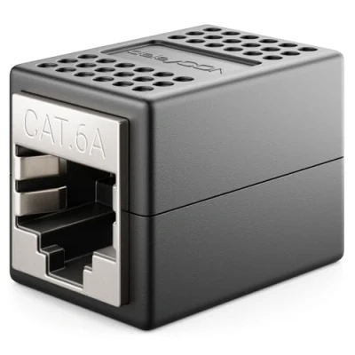Abbildung von deleyCON 1 Stück RJ45 Kupplung (10 Gbit/s) LAN Kabel Verlängerung Netzwerkkabel Ethernet Adapter Verbinder Kompatibel zu Cat8, Cat7, Cat6, Cat5 Patchkabel DSL POE 2X Buchse Schwarz