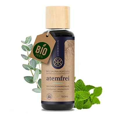Abbildung von Liebenstein Sauna Aufgussset Bio Saunaaufguss &quot;Atemfrei&quot; (1 tlg., mit 100% naturreinen Ölen regional und nachhaltig) Eukalyptus, Latschenkiefer &amp; Minze [1x100ml Aufgussmittel]