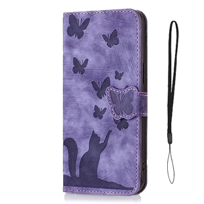 Abbildung von Nodigo EU Kompatibel für Samsung Galaxy A35 5G Leder Hülle Katze Magnetisch Kickstand mit Kartenfach Muster Motiv Design Hüllen Handyhülle Book Wallet Tasche Case Lila A