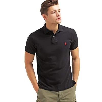 Abbildung von Ralph Lauren Polo Piqué Custom Slim Fit (IT, Text, M, Regular, Schwarz), Schwarz