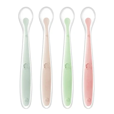 Abbildung von Tomedeks Babylöffel aus Silikon Weich gebogen Baby Fütterlöffel Breilöffel Ab 1 Monate Löffel Set Bunt (4 Stück)