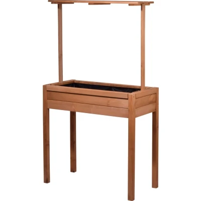 Abbildung von dobar® 58256FSCe Hochbeet Florenz Massiv Holz Salatbeet mit erhöhter Ablage Balkonbeet Schmal Erhöhtes Gemüsebeet inklusive Pflanzvlies 80 x 40 145 cm Braun