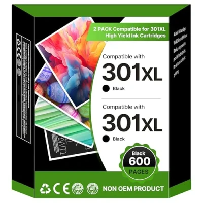 Abbildung von 301XL Schwarz Druckerpatronen Multipack Kompatibel für HP 301 Patronen Envy 4500 4504 5530 5534 DeskJet 1510 2540 2544 2549 3050 2050 Officejet 2620 4630 4632 2622 4634(2 Schwarz)