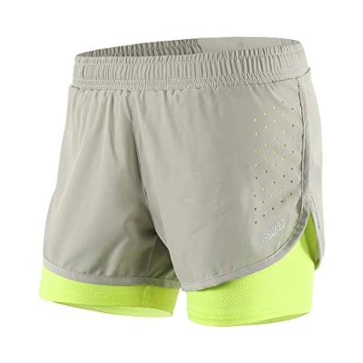 Abbildung von Lixada 2 in 1 Laufhose für Damen Schnell trocknend Atmungsaktiv Aktiv Training Jogging Radsport Shorts mit längerem Innenschuh