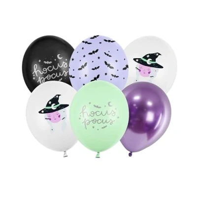 Abbildung von PartyDeco Luftballons Hocus Pocus Hexen 30cm 6er Set Ballons für Helium oder Luft Latexballons Hexenparty Halloween Kindergeburtstag Ballonset als Halloweendeko Farbmix