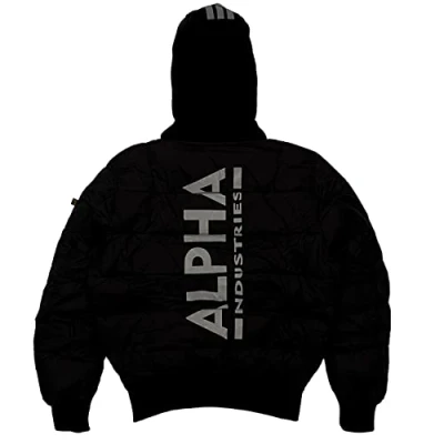 Abbildung von Alpha Industries BACK Print Puffer Winterjacke, Herren, Größe: Large, Black