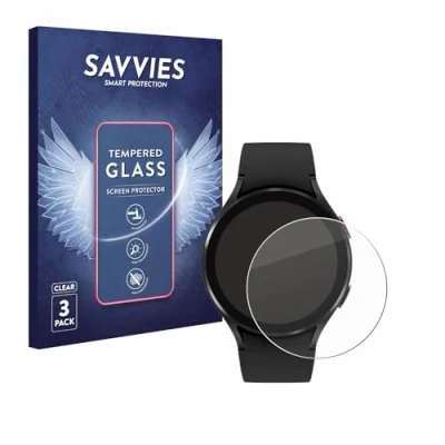 Abbildung von Savvies Panzer Schutz Glas für Samsung Galaxy Watch 4 (44mm) (3 Stück) 9H Hartglas, Anti Fingerprint, Displayschutz