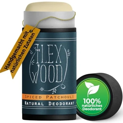 Abbildung von The Ilex Wood Gewürztes, holziges, natürliches Deodorant mit Patchouli 70 ml. Natürlicher Stick, vegan, plastikfrei, umweltfreundlich, tierversuchsfrei für Frauen und Männer