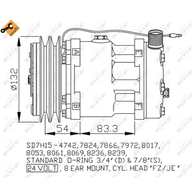 Abbildung von NRF 32769 Kompressor SD7H15 24 PAG 46 mit Kompressoröl, Dichtring EASY FIT