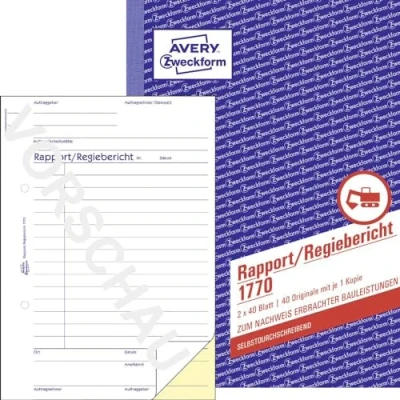 Abbildung von Avery Zweckform Formularblock Formularbuch &#039;1770&#039; Rapport/Regieb