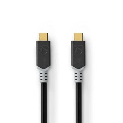 Abbildung von Nedis USB Kabel 3.2 Gen 2x2 C™ Stecker 4K@60Hz 20 Gbps Vergoldet 2.00 m rund PVC Silber Verpackung mit Si