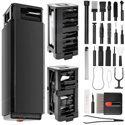 Abbildung von 32 in 1 Handy Reinigungsset mit Bürste Multifunktionales Reinigungs Zubehör für die Reinigung von Elektronikprodukte wie Airpods,Tastaturen, Laptop, Handys, Tastatur, Kopfhörern (Schwarz)