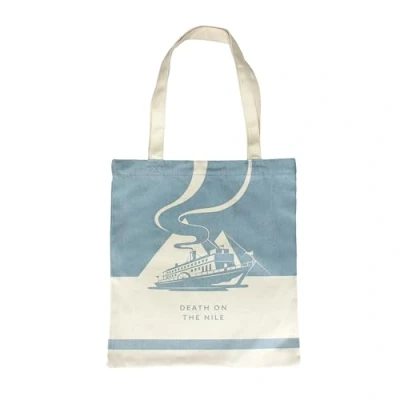 Abbildung von Half Moon Bay Tragetasche aus Segeltuch mit dem Tod auf Nil, für Damen und Buchliebhaber, Einkaufstasche Tragetaschen, Agatha Christie Geschenke blau,