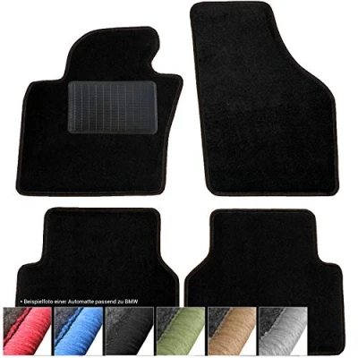 Abbildung von moto MOLTICO Fußmatten Auto Velours Autoteppiche Schwarz Automatten Set 4 teilig passend für Mini One Cooper 2001 2006 (Schwarze Ziernähte)