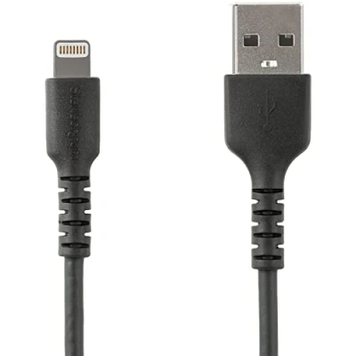 Abbildung von StarTech.com 1m USB A auf Lightning Kabel Hochbelastbare, robuste Aramidfaser Lade /Synchronisationskabel Apple MFi zertifiziert iPad/iPhone 12 Schwarz (RUSBLTMM1MB)