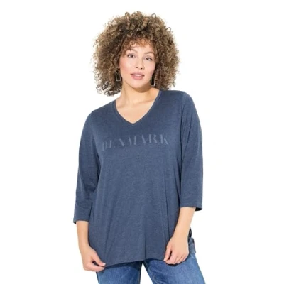 Abbildung von Ulla Popken Country Lettered 3/4 Sleeve TEE Langarmshirt, Damen, Größe: 46/48, Inky blue