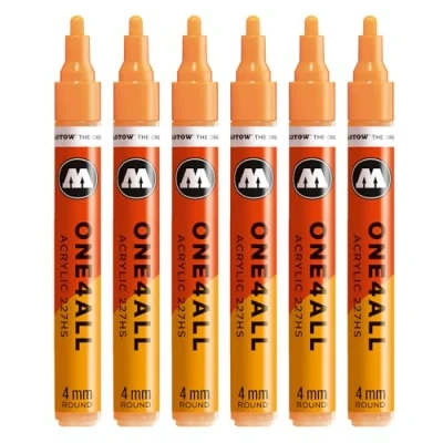 Abbildung von Molotow One4All 227HS Acryl Marker (4,0 mm Strichstärke, hochdeckend und permanent, schnell trocknend, nachfüllbar, für fast alle Untergründe) 6 Stück Farbe 241 goldfisch