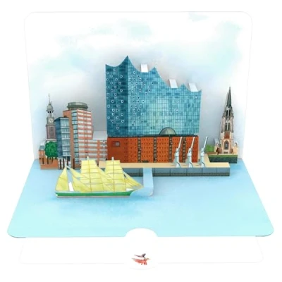 Abbildung von Edition Colibri Pop Up Karte Elbphilharmonie, Geburtstags und Glückwunschkarte mit Umschlag, Gutschein für Städtereise,Hotel perfekte Geschenkidee Souvenir aus Hamburg, Elfi, Sehenswürdigkeit