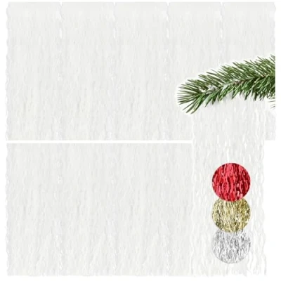Abbildung von com four® 10x Lametta weiße Girlande für Weihnachten Christbaumschmuck den Tannenbaum Vorhang mit welligen Fäden (weiß 10 Stück)