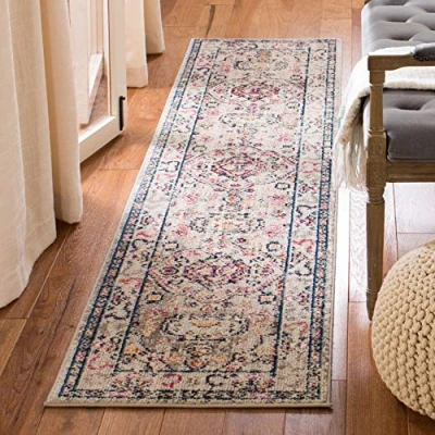 Abbildung von SAFAVIEH Boho Teppich für Wohnzimmer, Esszimmer, Schlafzimmer Madison Collection, Kurzer Flor, Grau und Blau, 61 X 244 cm