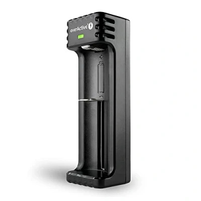 Abbildung von everActive Ladegerät für 1 Stück Li Ionen Akkus wie 18650, professionell, schnell, Micro USB, Modell: LC 100, Schwarz