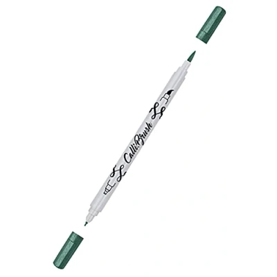 Abbildung von ONLINE 19086/6 Calli.Brush Pen mit Double Tip, Pinsel und Kalligraphie Spitze, Handlettering Brush Pens in verschiedenen Farben, bunte Bullet Journal Stifte, Kalligrafie Farbe: Metallic Green