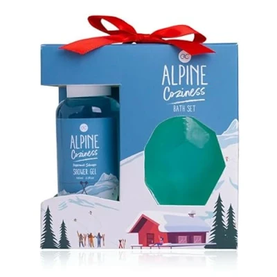 Abbildung von Accentra Badeset ALPINE COZINESS in Geschenkbox, inkl. 100ml Duschgel, 50g Seife, Duft: Pfefferminzschnaps rot/blau/weiß