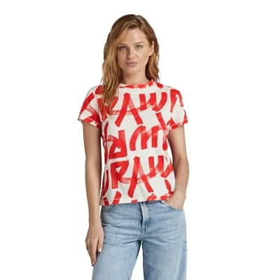 Abbildung von G Star Calligraphy Allover Tshirt print, Damen, Größe: XS, Antique white inv raw paint