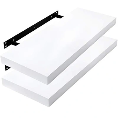 Abbildung von Lestarain 2er Wandregal, 40x23x3.8cm MDF Wandboard Schweberegal Holz Hängeregal DVD CD Regal Wall Shelf Für Küche Wohnzimmer Schlafzimmer Weiß