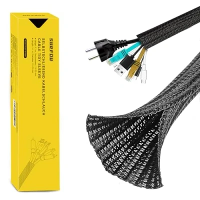 Abbildung von SURFOU Kabelschlauch Schwarz 3.1m X 13mm, Kabelschutz Kabelkanal Flexibel Schreibtisch, Kabel Sleeve Kabelschutzschlauch, Cable Sleeves Kabelummantelung Selbstschließend Schlauch Schutzschlauch
