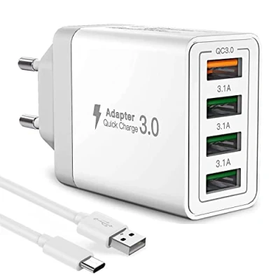 Abbildung von ANNCAY Quick Charge 3.0 USB Ladegerät mit Type C Ladekabel, 33W QC ladegeraet 4 Ports Netzteil für Samsung Galaxy S21/S20/iPhone 12/13/Huawei/Xiaomi usw (Weiß)