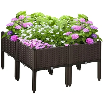 Abbildung von Hochbeet 4 teiliger Blumenkasten Braun 40 x 44 cm