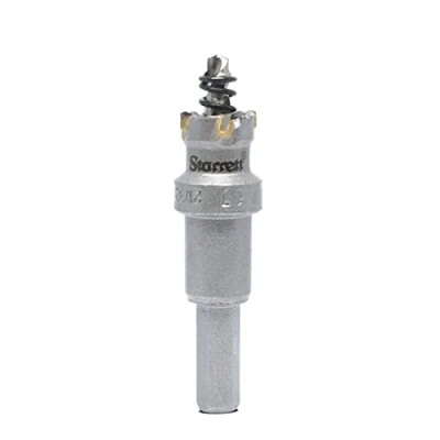 Abbildung von Starrett Hartmetall bestückte Lochsäge SM17 Blechschneider mit Aufnahme und Zentrierbohrer zum Bohren von Edelstahl Aluminiumlegierungen 17 mm