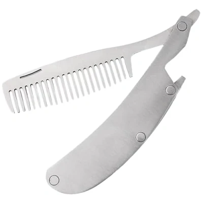 Abbildung von 1pcs Klappkamm,Bartkamm Männer,Beard Comb,Bart Kamm Männer,Taschenkamm Herren,Schnurrbartformkamm,Edelstahlkamm,Faltbarer Bartkamm Männer für Herren,Klappbarer Bartkämme,Sliver