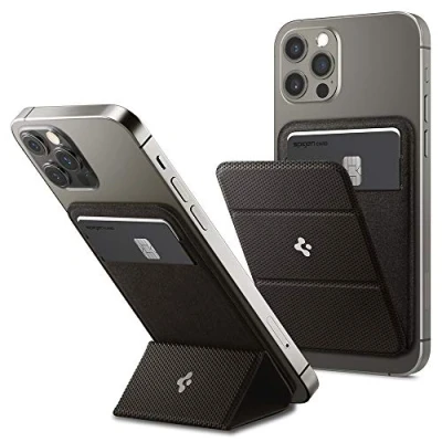 Abbildung von Spigen Smart Fold MagFit Magnetischer Kartenhalter mit Ständer Kompatibel iPhone 16/15/14/13/12 Modelle Magsafe Wallet Gunmetal