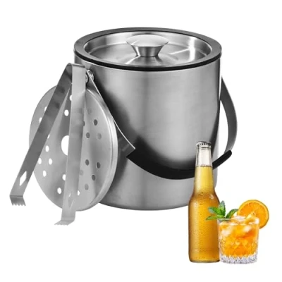Abbildung von 2L Eiswürfelbehälter, Eiskübel mit deckel,Eiswürfelbehälter Edelstahl Clips und Sieb, perfekt zum Abkühlen von Getränken, Bier, Champagner Früchten für Partys, Riegel