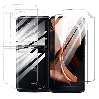 Abbildung von GIOPUEY Schutzfolie Kompatibel mit Motorola Razr 2022, 2 Stück Bildschirmschutz und Rückenschutzfolie, Ultra Dünn Flexibles TPU, Kratzfest, Kompatible Hülle