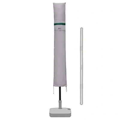 Abbildung von Sekey Sonnenschirm Schutzhülle mit Stab, Abdeckhauben für Ø 300 cm Gartenschirm Belüftungsöffnungen, Abdeckung Marktschirm / Balkonschirm, 100% Polyester, wasserdicht, Hellgrau