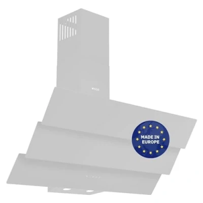 Abbildung von Wiggo B943G Dunstabzugshaube 90cm kopffrei I Abluft Umluft Dunstabzug 615m3/h Touch Display 4 Stufen Energieeffizienzklasse B Schräghaube inkl. 2x Kohlefilter Abzugshaube Glasfront weiß