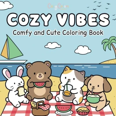 Abbildung von Cozy Vibes: Bold &amp; Easy Coloring Book for Adults and Teens, Simple Designs of Cute Animals Relaxation